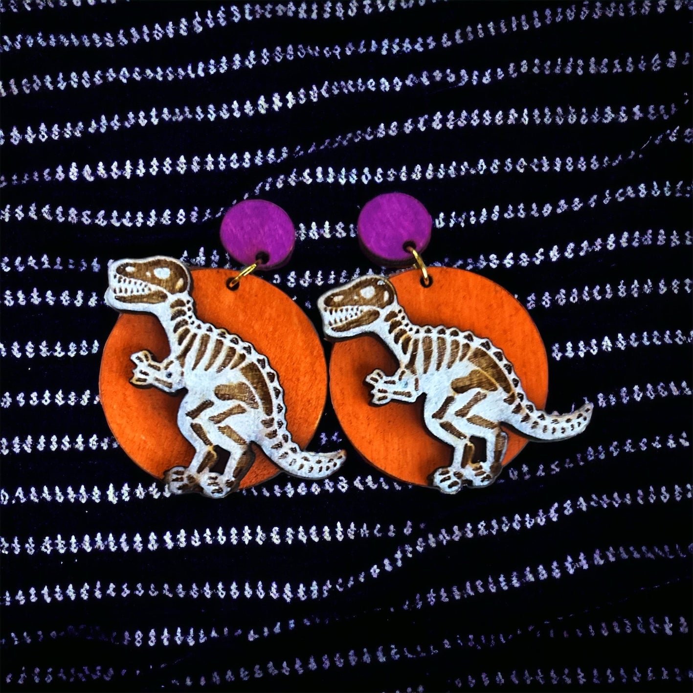 T-Rex Skeleton Halloween Earrings