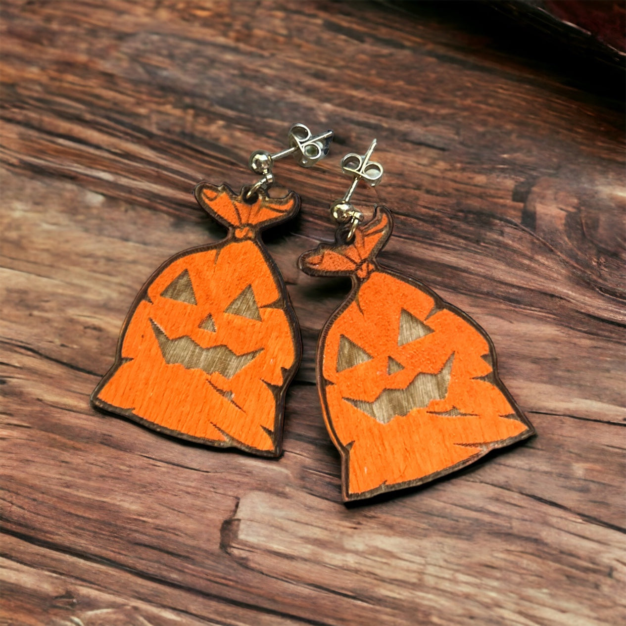 Halloween Trash Wooden Earrings