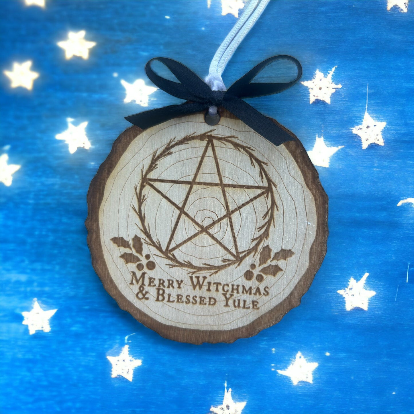 Faux Wood Slice Yule Ornament: Blessed Yule Merry Witchmas - Yule Gifts - Yuletide - Witchy Christmas - Witchy Gifts