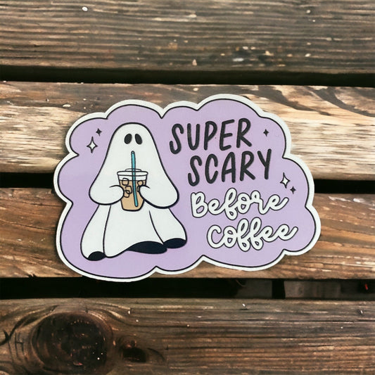 Super Scary Before Coffee Sticker: Kindle Stickers - Laptop Stickers - Funny Meme - Sassy Stickers - Goth Gift  - Ghost & Coffee