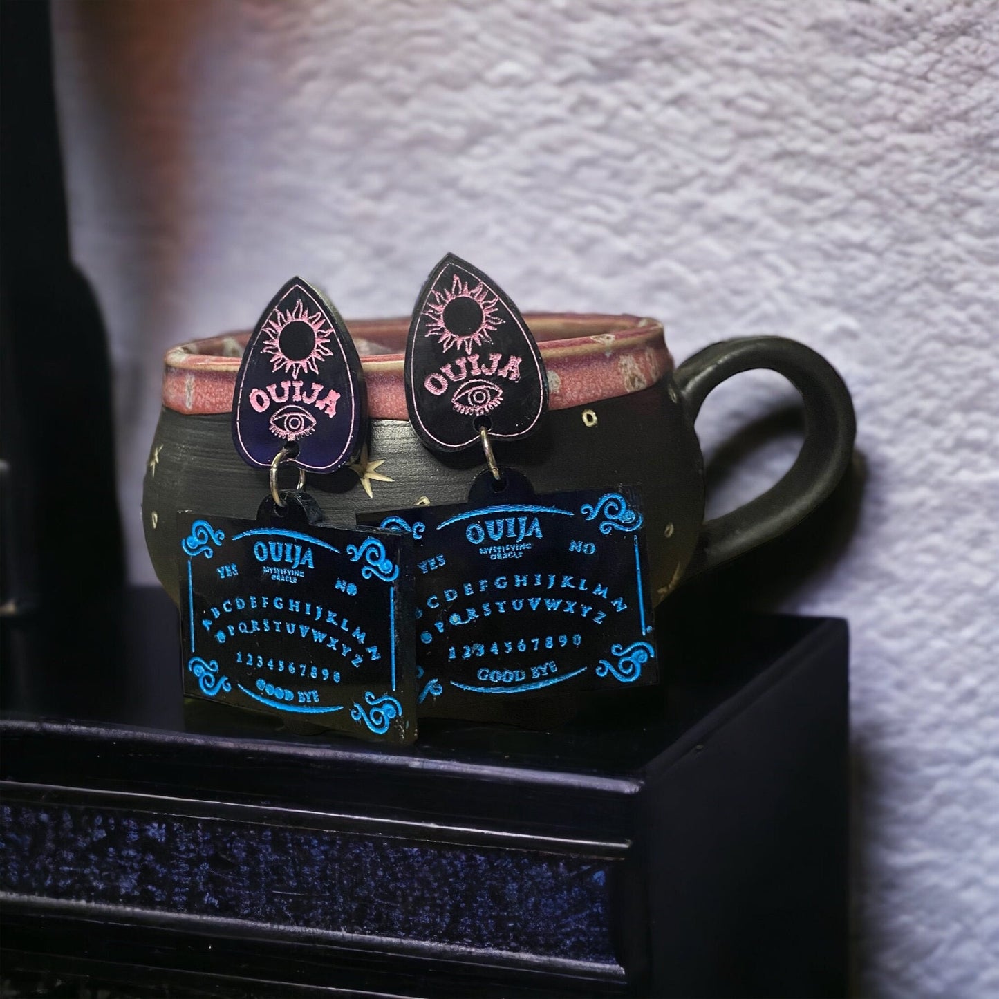 Ouija Board And Planchette Earrings : Spirit Board Jewelry - Halloween Earrings - Talking Boards - Ghosties - Spooky Season - Code Orange